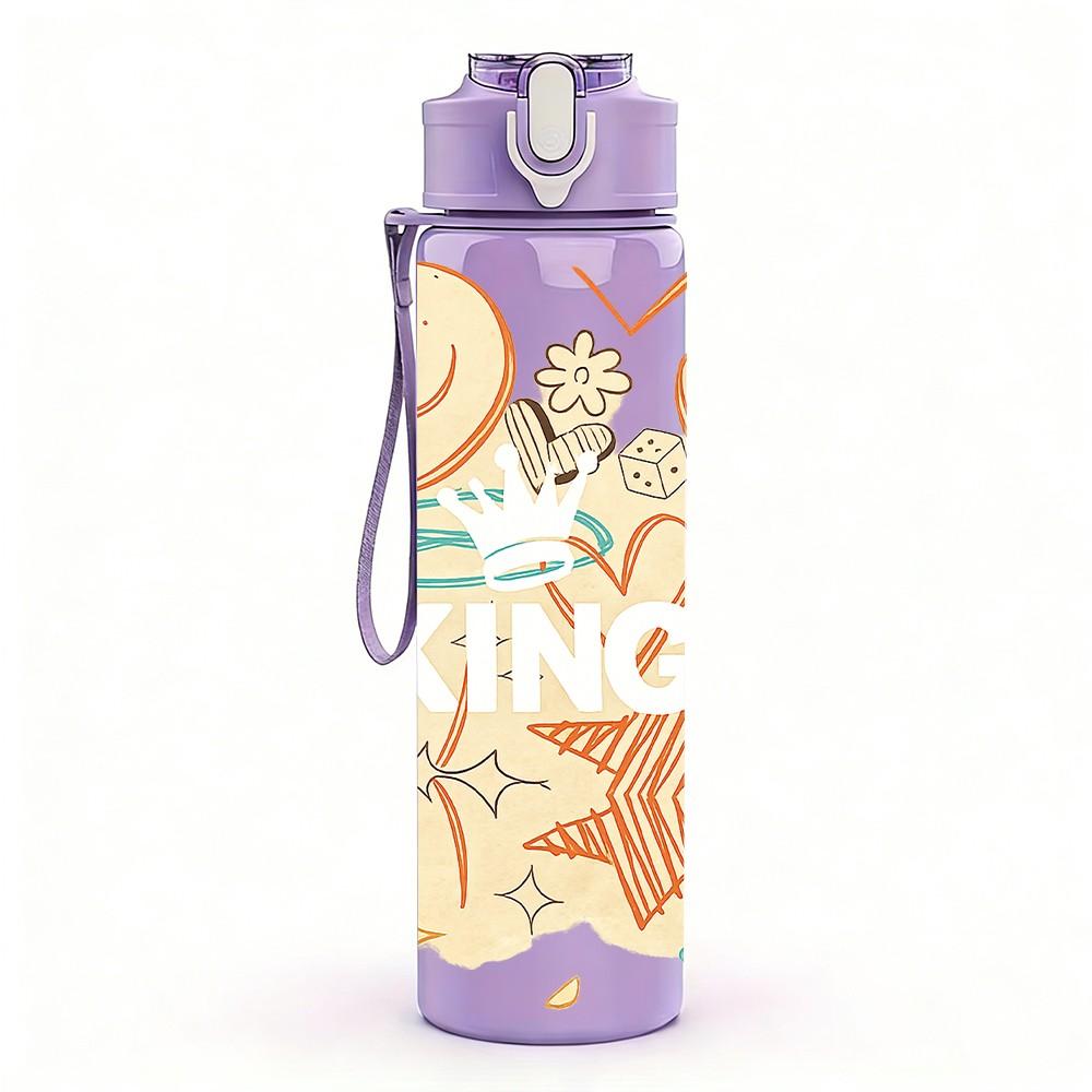 1PC Heart WING Angel Warm Slogan Print 750ml Color Plastic Sports Water Bottle Leakproof Flip Straw Lid Suitable for Sports Office Home Use