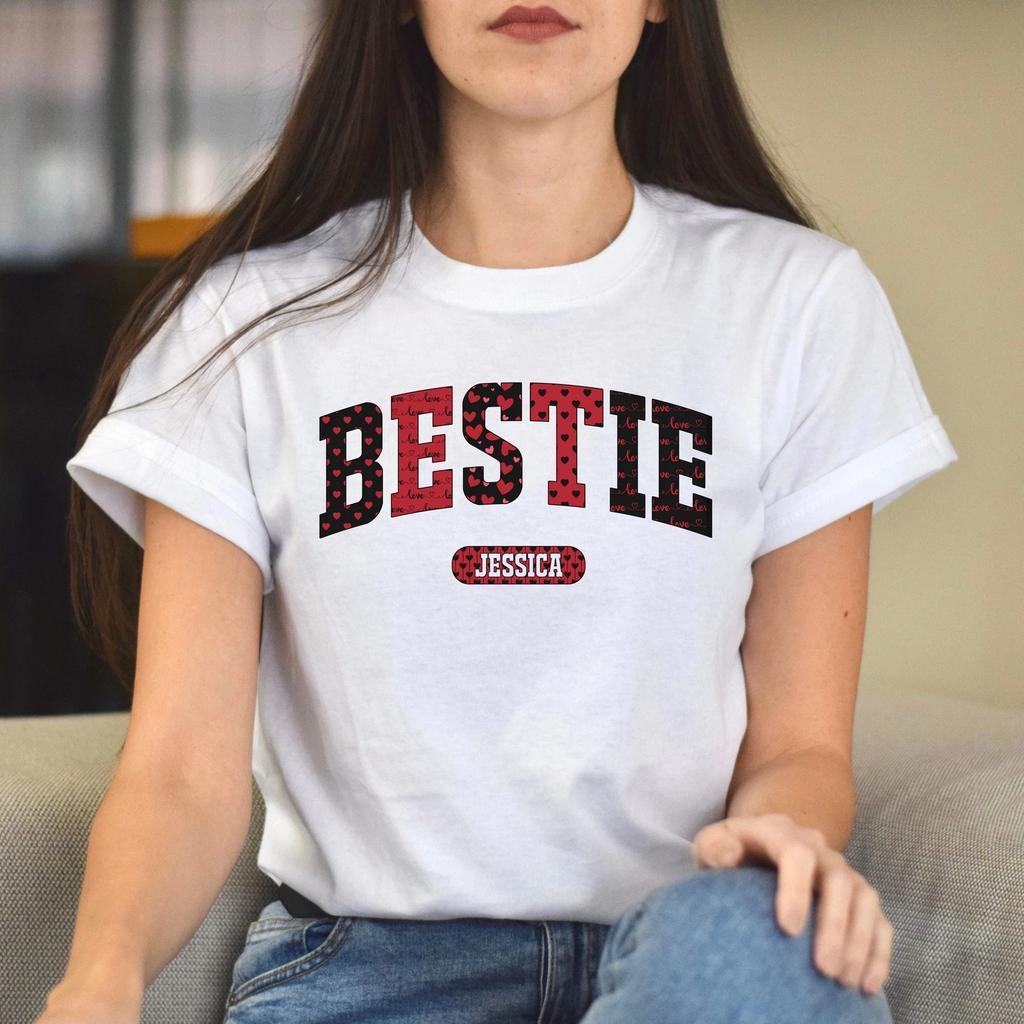 Personalized Bestie Valentine's Day Unisex T-Shirt Custom name best friends hear
