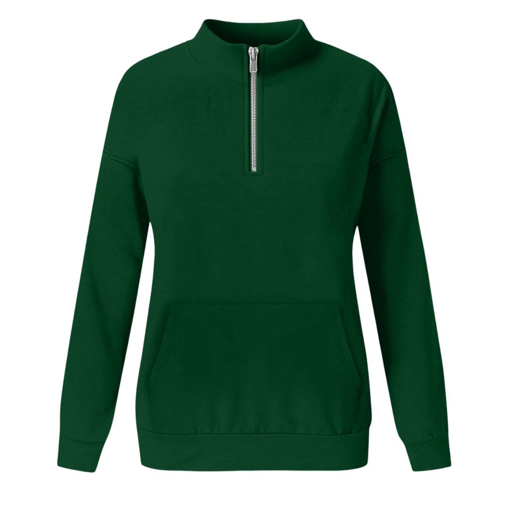 Women's Loose Fit Zip Up Sweatshirt Color Round Neck Long Sleeve Top