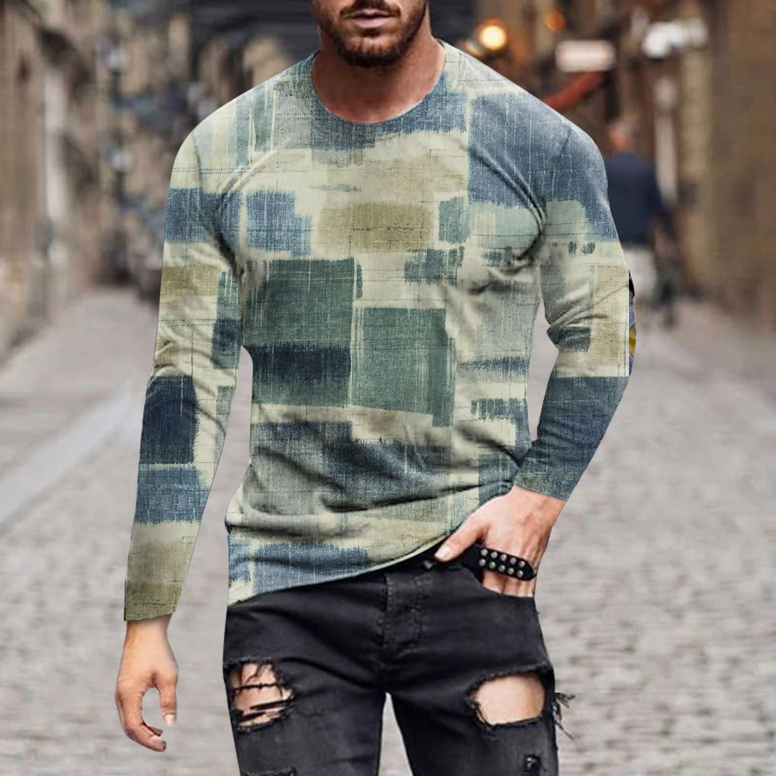 

Муж. Футболка Графика Абстракция Шея Одежда Одежда На открытом воздухе Длинный рукав С принтом Модельер Винтаж S зелёный