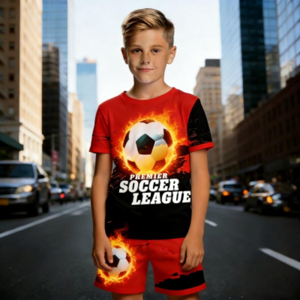 

Fashion European Style Fun Football Kids T-shirt and Shorts 2 Piece Set Summer Casual Outdoor Boy s and Girl s Outfit Set 100