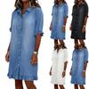 Casual Women Shirt Dress Button Down Ruffle Hem Short Sleeve Lightweight Loose Fit Summer Dress