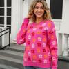 Autumn New Pullover Crew Neck Sweater Women's Versatile Flower Printing Warm Threaded Long Sleeve Knitted Top Women's