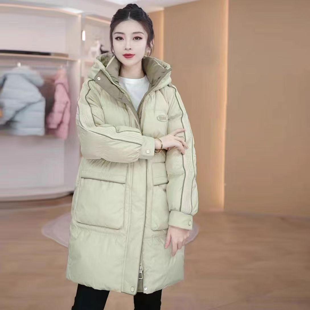 

Женское пуховое хлопковое пальто средней длины с капюшоном - Свободное, Приталенное, Стильное, Утепленное, Большого размера, Зимняя одежда M 77-100 lbs зелёный