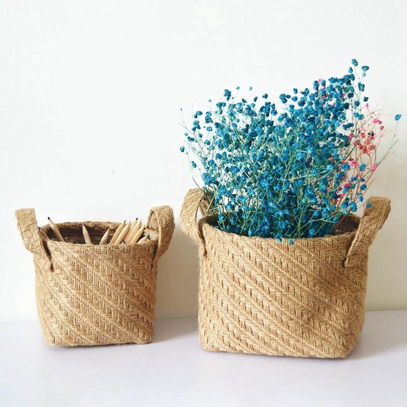 Household DIY Handmade Woven Pot Jute Cloth Simple Desktop Storage Basket Portable