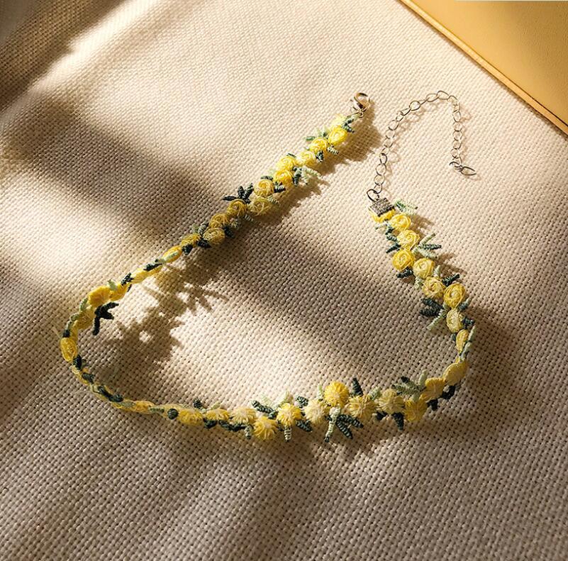 Cute Bowknot Lace Necklace Love Heart Pendant Cloth Lace Chain Choker Female Fashion Lolita Cosplay Jewelry Accessories