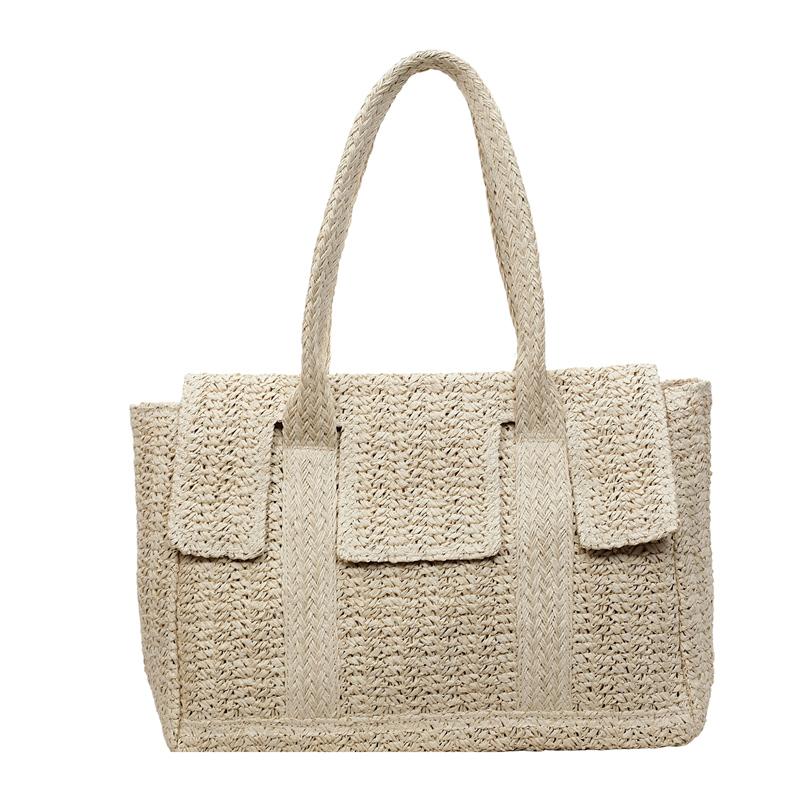 

Boho Straw Tote Bag Large Capacity Summer Beach Woven Handbag Casual Vacati Daily Commute Shoulder Purse for Women бежевый