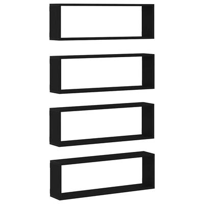 Wall Shelves with Shelf 4 Pcs Black Oak Look 80 X 15 X 26 Cm