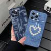 Retro Denim Pattern Soft Phone Case for iPhone 16 16E 17 Air 15 Pro Max 14 Plus 13 Mini 11 12 7 Black Cover Back Shell