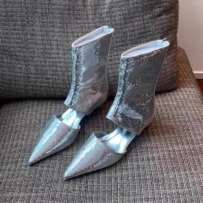 Sexy Špičaté Designové Cool Boty Sandály Střední Podpatky Dámské Bling Boty do Poloviny Lýtka Podzim 2024 Nové Lodičky Chelsea Boty Dámské Boty