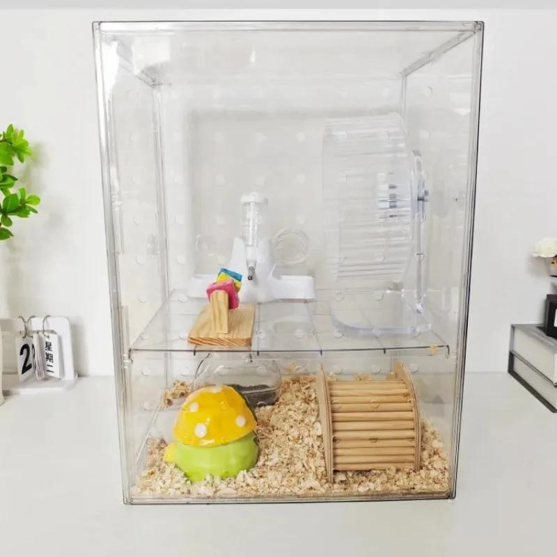 Acrylic Hamster Cage, Transparent Small Animal Habitat with Burrow, Chew Proof Enclosure for Dwarf, Observation House for Gerbil