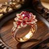 Small Exquisite Flower Charm Luxury Female Red Zircon Stone New Fashion Ring Vintage Gold Color Wedding Jewelry For Cute Women