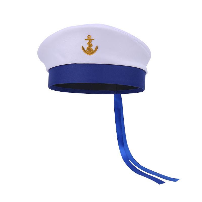 Sailor Hat with Blue Ribbons for Theme Parties and Stage Performances