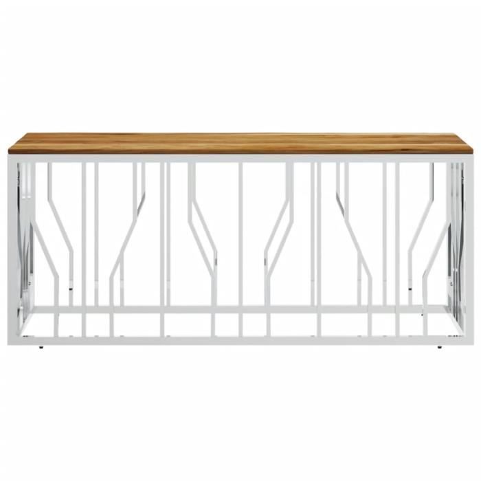 VidaXL Coffee Table Silver Stainless Steel and Solid Acacia Wood 350055