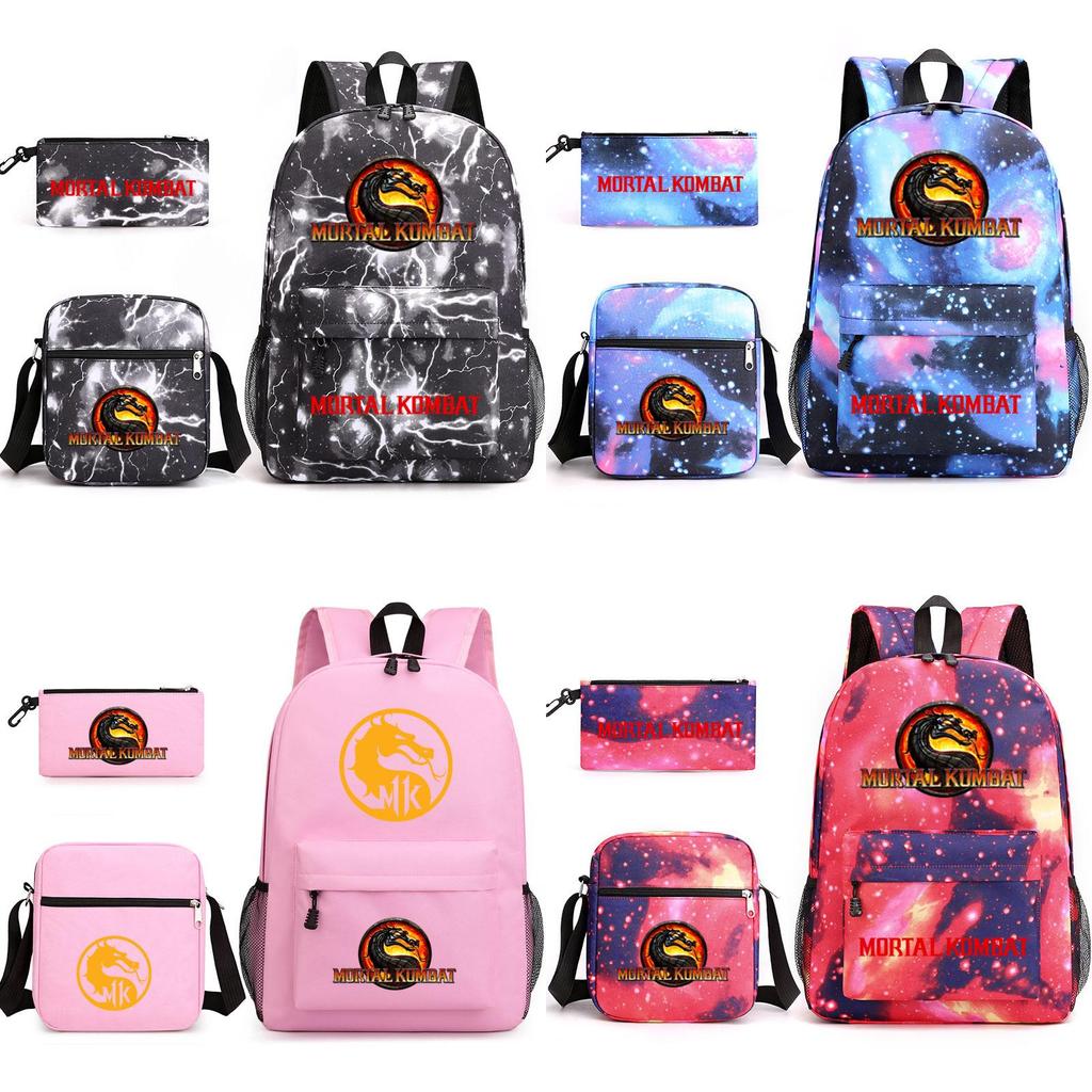 Mortal Kombat Book Bag Threepiece Set With Waterproof Oxford Fabric For Casual Travel