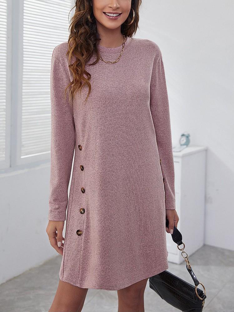 2025 Women's European & American Loose Long-Sleeve Crew Neck Slimming Mid-Length Autumn/Winter Casual Dress