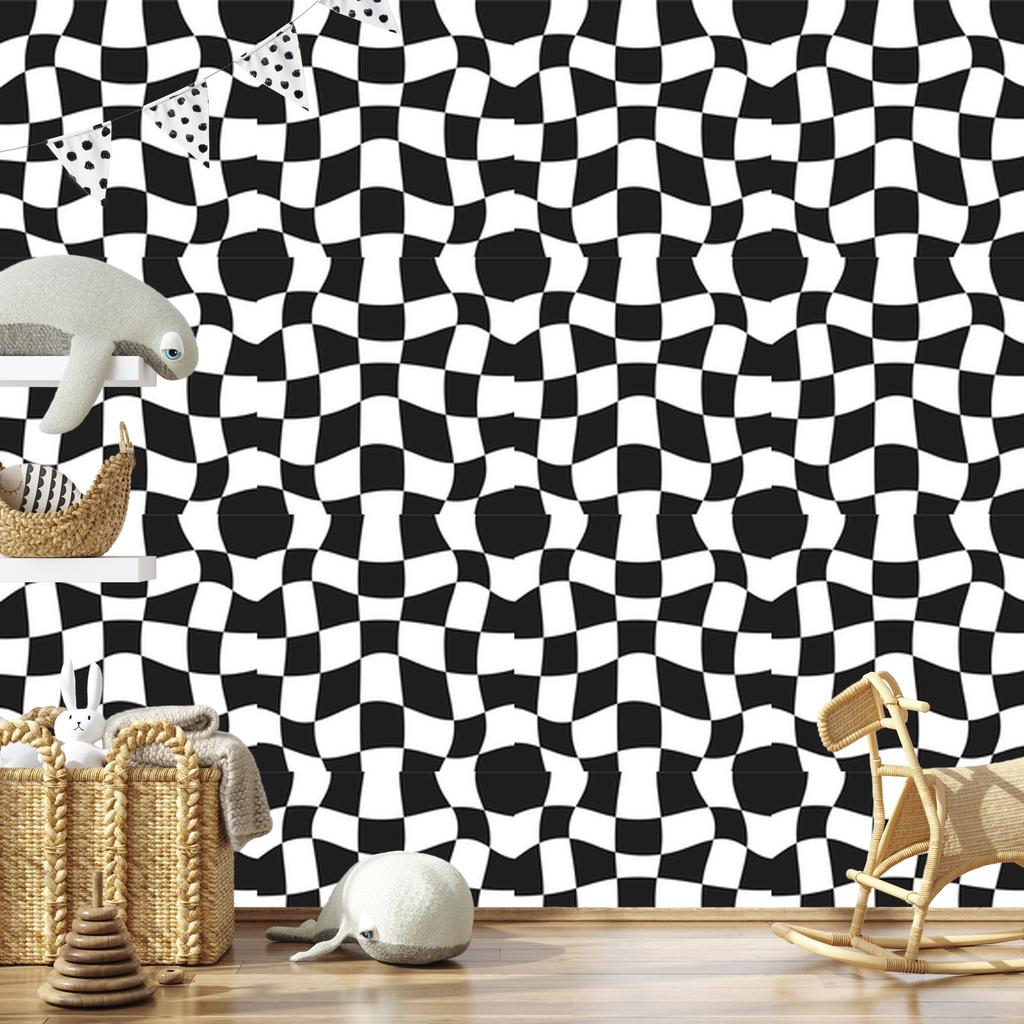 Casual Checkerboard Wallpaper, Graphite and White, for the Living Room and Bedroom, 50x1000