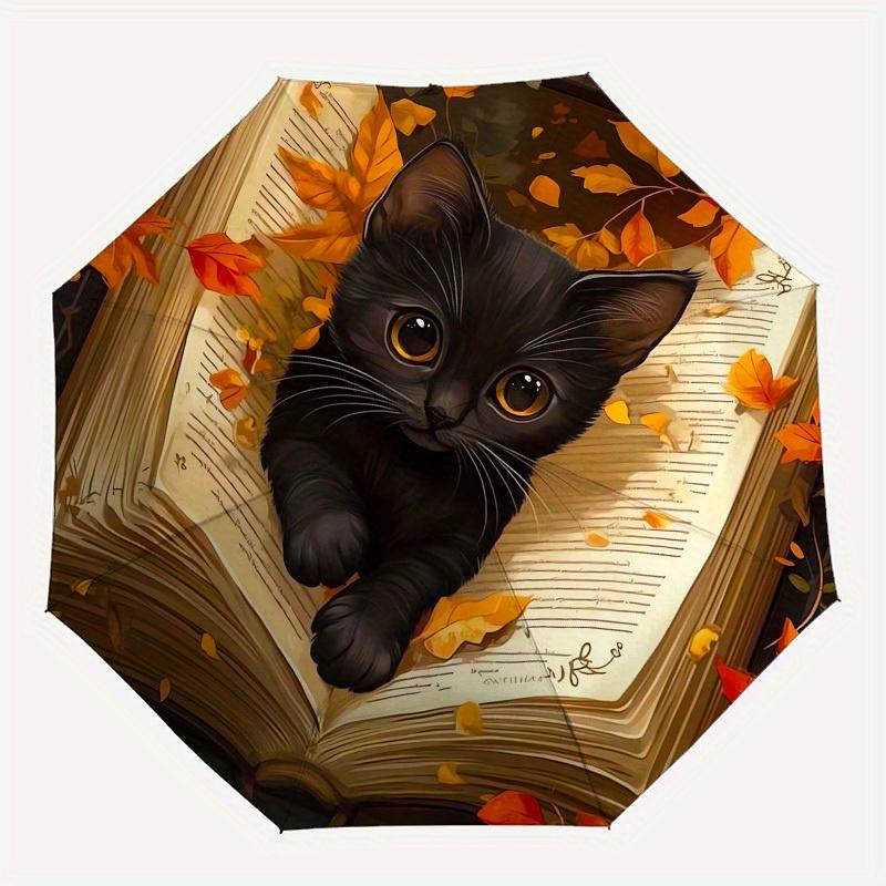 1pc Autumnal Cat In Book Umbrella with Plastic Handle,Suitable for All Seasons Home Travel Outdoor UmbrellaM1138