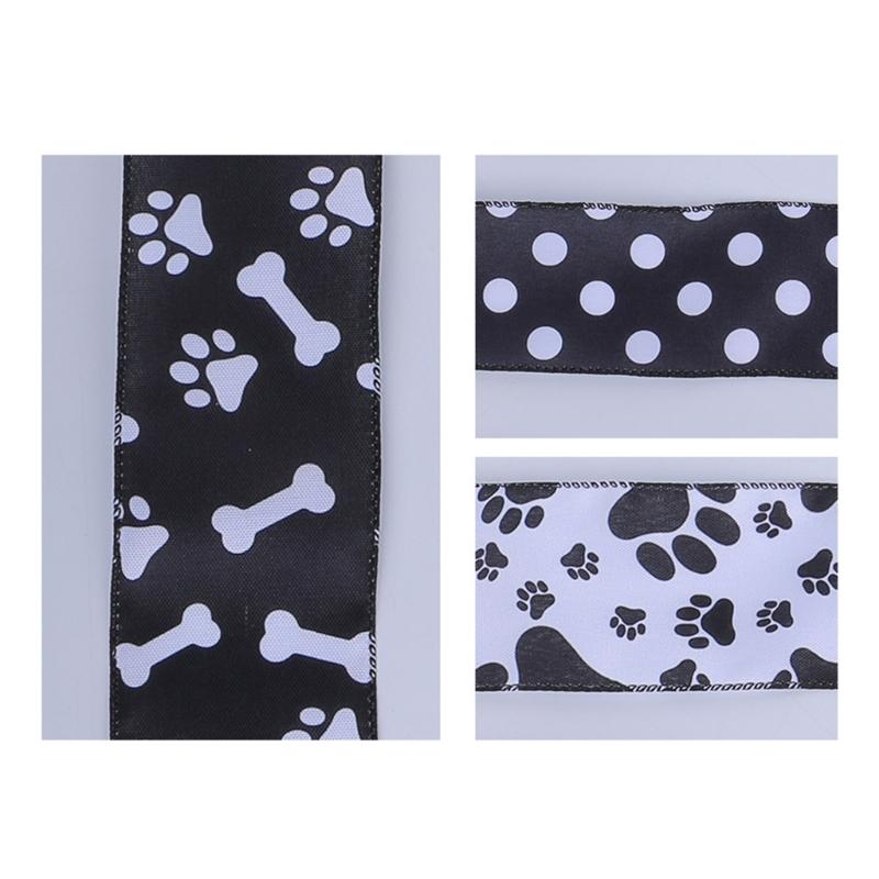 Wstążka druciana z nadrukiem łap, Wstążka dla psa, Wstążka w kropki, Wstążka z drucianym brzegiem, Wstążka dekoracyjna do pakowania, Aranżacje kwiatowe