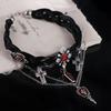 Punk Corss Halloween Skull Choker Skeleton Red Y2K Leather Necklace Gothic Imitation Pearl Tassel Beaded Necklace Unisex