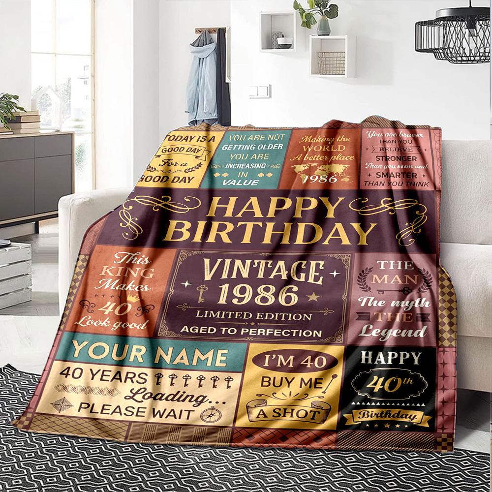 Vintage Birthday Celebration Customize Your Name Blankets Comfortable Soft Lightweight Multiseason Blanket For Picnics Sofas Offices Beds Living Rooms