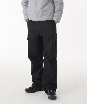 Cotton Wide Side Zipper Cargo Pants [Black]