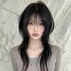 Synthetic Women Wig Hairpiece 18inch High-layered Mullet Haircut Wolf Cut Black Wig with Hair Bangs for Women Daily Party Use