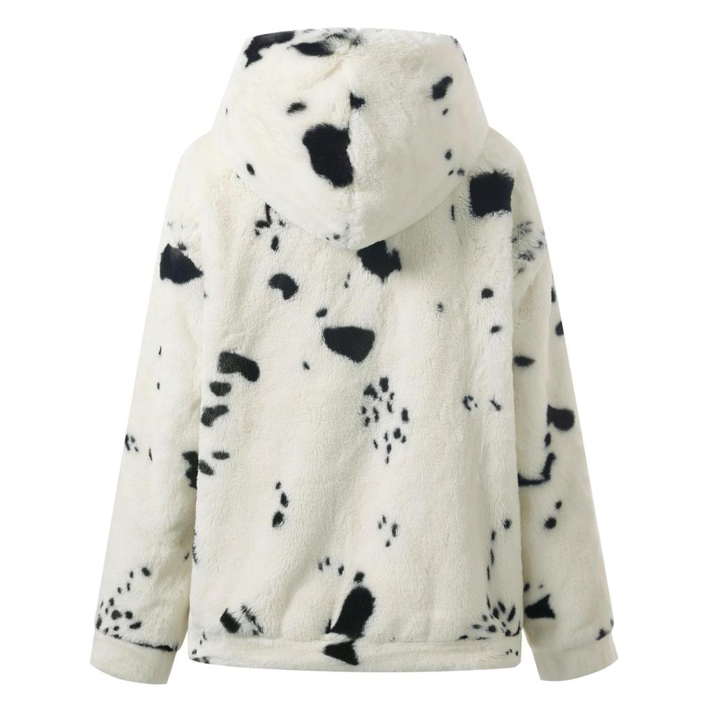 Women's Autumn/Winter Fashion Thickened Cow Hooded Zip Fleece Coat