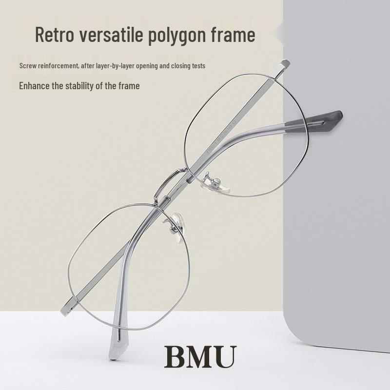 Women's Retro Polygonal Anti-Blue Light Eyeglass Frames, Semi-Titanium, Prescription Compatible 3931