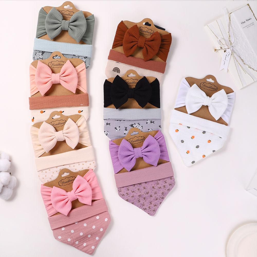 Baby bib hair accessory set gift bow solid color headband polka dot cotton drool towel children's feeding accessories