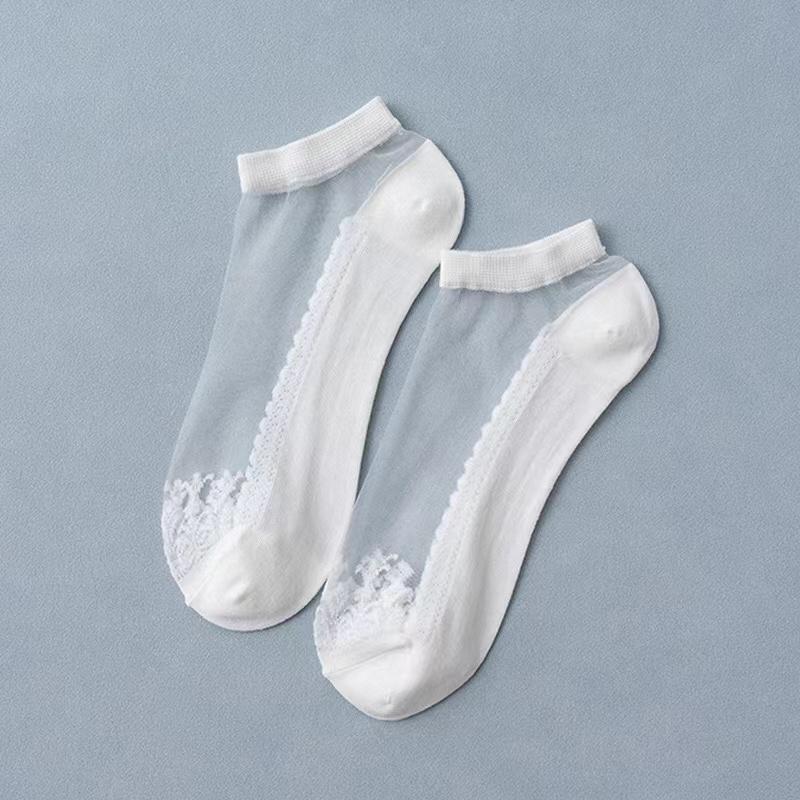 Women Socks Summer New Flower Lace Ankle Socks Soft Silk Thin Transparent Solid Cute Lolita Socks