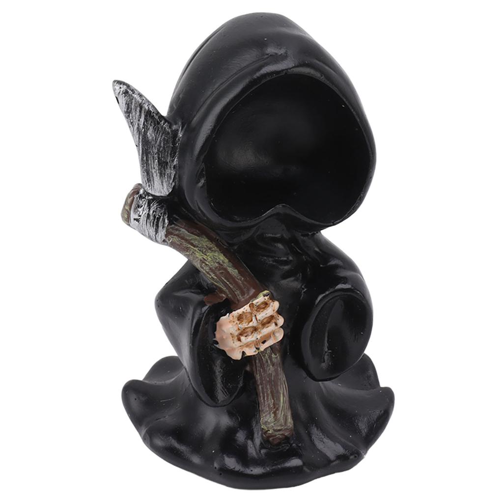 Grim Reaper Sculpture Resin Gothic Desktop Statue Figurine Decoration with Sickle for Halloween Party Stand