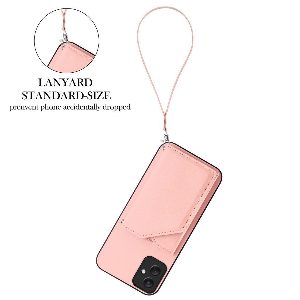 For Samsung Galaxy A05 4G Case Card Holder Kickstand Skin-Touch Phone Cover with Wrist Strap