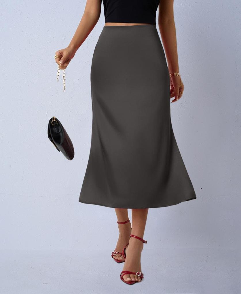 Women's Satin Silk Fishtail Midi Skirt - Autumn Collection