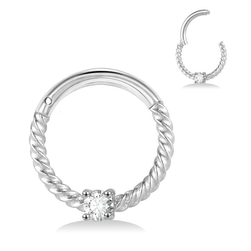European & American Titanium Steel Zirconia Heart Twist Nose Ring - Versatile Piercing Jewelry