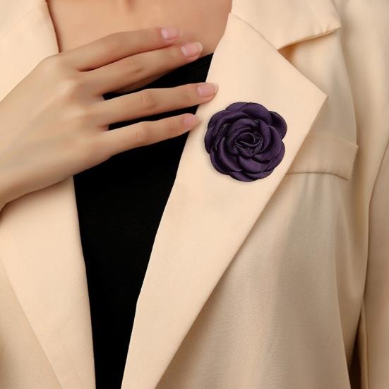 3D Fabric Flower Design Brooch Pin Collar Clip Camellia Flower Lapel Pin Versatile Wear Fashion Accessory