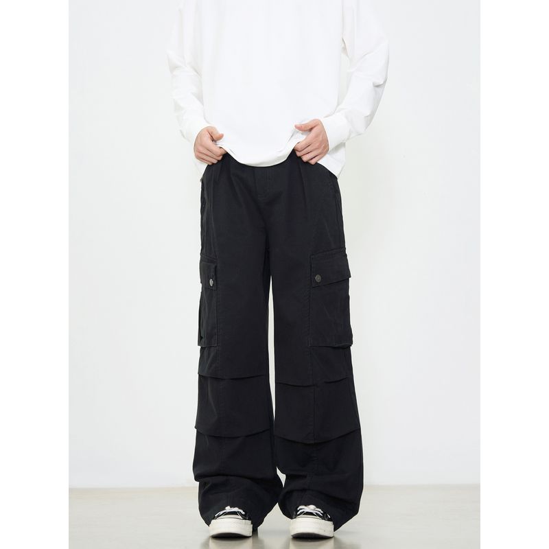 Kisko Design-Inspired Vintage Deconstructed Pocket Wide-Leg Pleated Cargo Pants for Men and Women, American High Street Casual Straight-Leg Pants