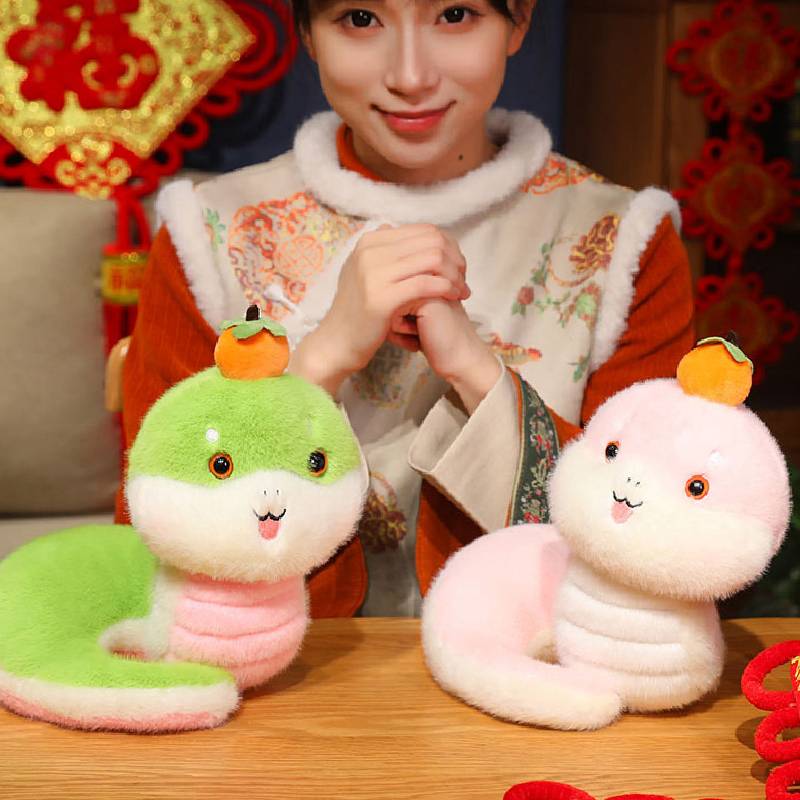 Year Of The Snake Mascot With Persimmon Plush Toy Cartoon Doll Gift Decoration
