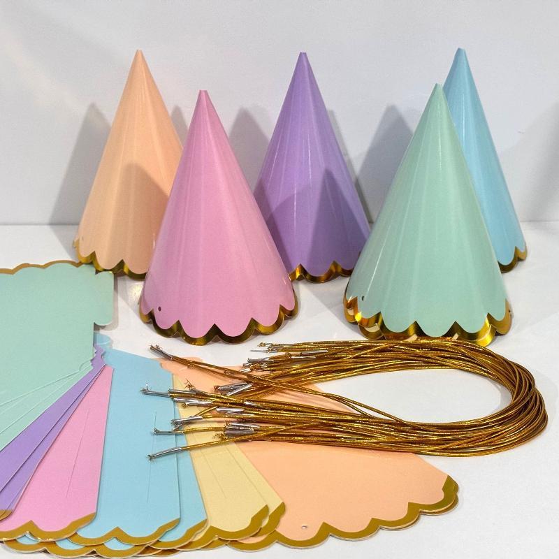 Pastel Party Hats With Gold Scalloped Trim Assorted Colors Perfect For Birthday Parties Baby Showers And Gatherings