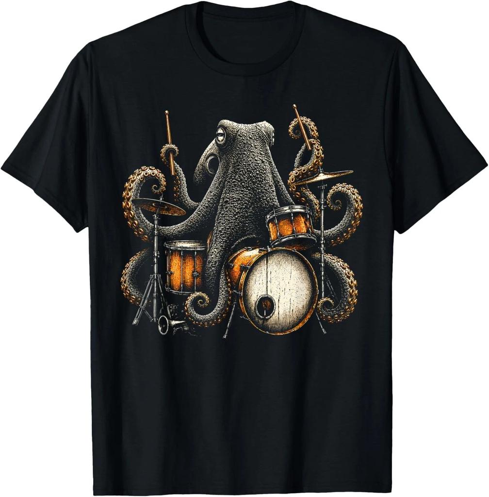 Wild Octopus Drummer Funny Music Ocean Animal Design T-Shirt