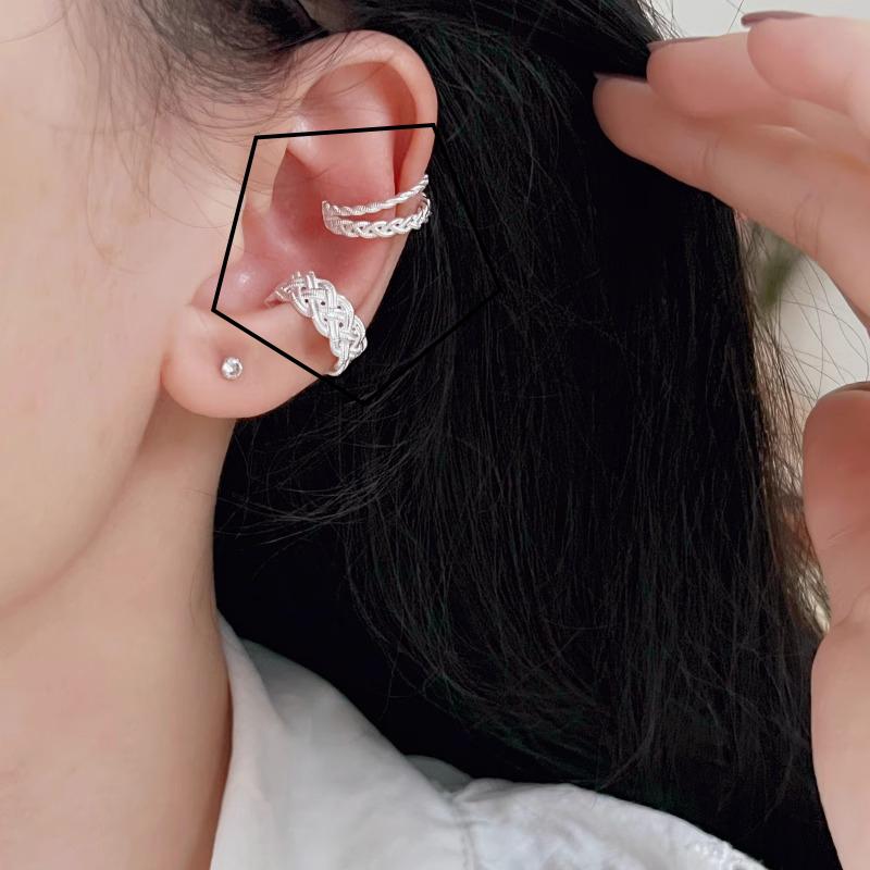 New 925 Silver Hoop Earrings Clip Matte Circle Geometric Punk For Women Girl Gift Jewelry