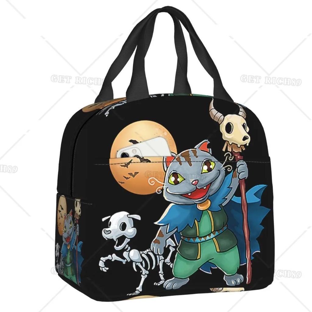 Satanic  Cat Insulated Lunch Bag Waterproof Thermal Cooler Lunch Box with Side Pocket for Women Men Kids Camping Travel