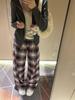 Women's Plaid Wide-Leg Retro Pants - Tall, Floor-Length Casual for Spring & Autumn