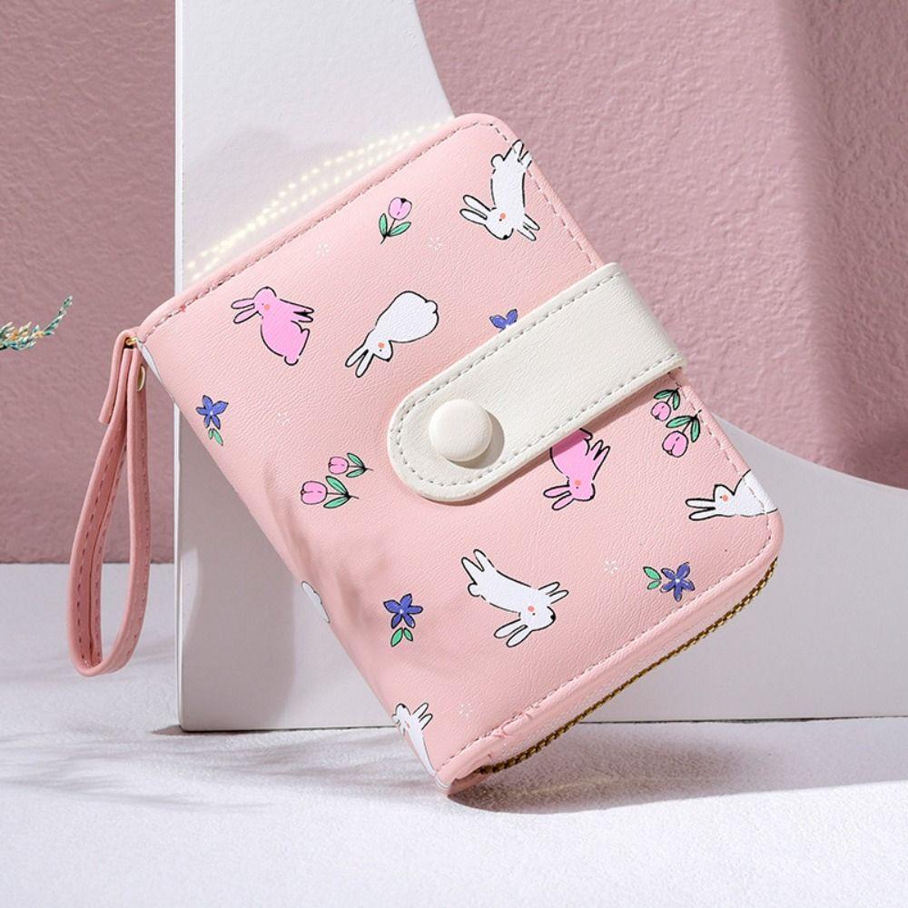 Multi-card Slot Rabbit Folding Wallet Lovely PU Leather Wallet Sweet Rabbit Purse Bag  Women