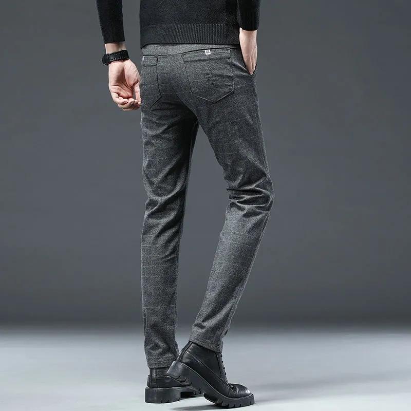 Pánské ležérní bavlněné plátěné kalhoty business kostkované kalhoty rovné tenké dlouhé kalhoty kancelářské kalhoty na jaro a podzim