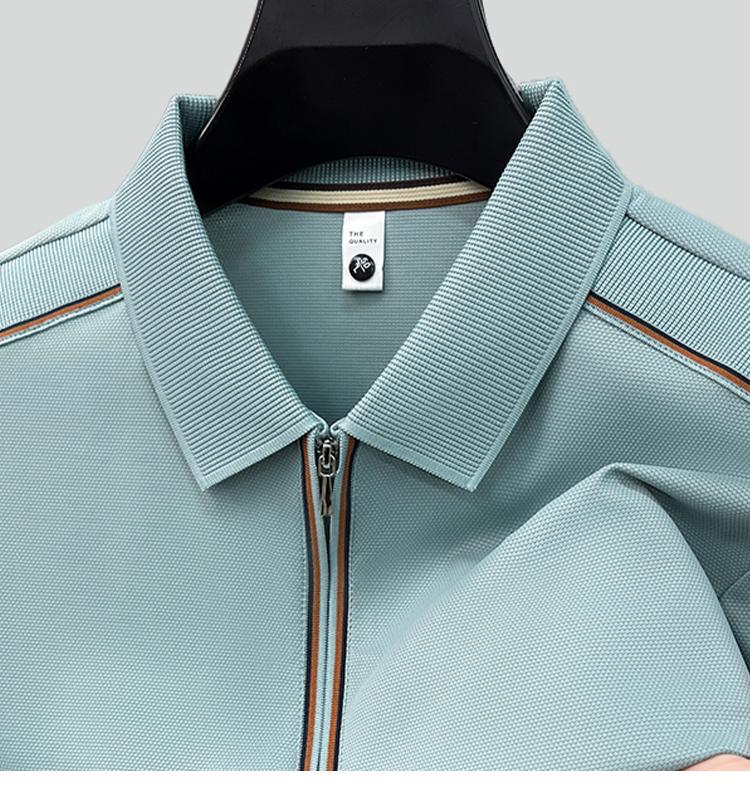 Men's Milk Silk Contrasting Color Nylon Ammonia Four-Sided Elastic Short-Sleeved Polo Shirt