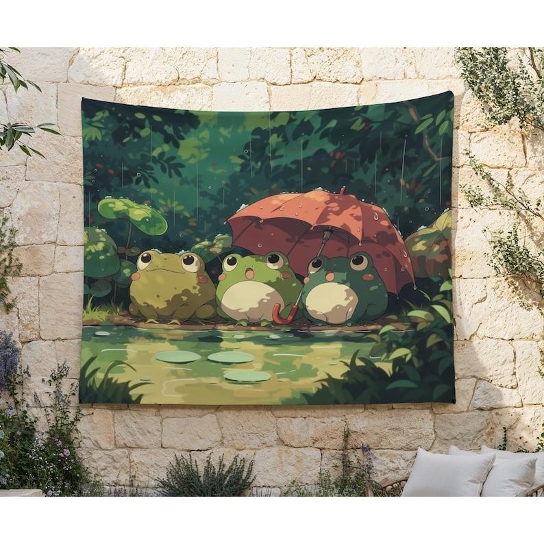 Frogs in the rain tapestry 75x100 чёрный