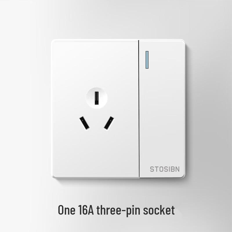 STOSIBN White 1-Gang Single-Control Switch with 16A 3-Hole Socket