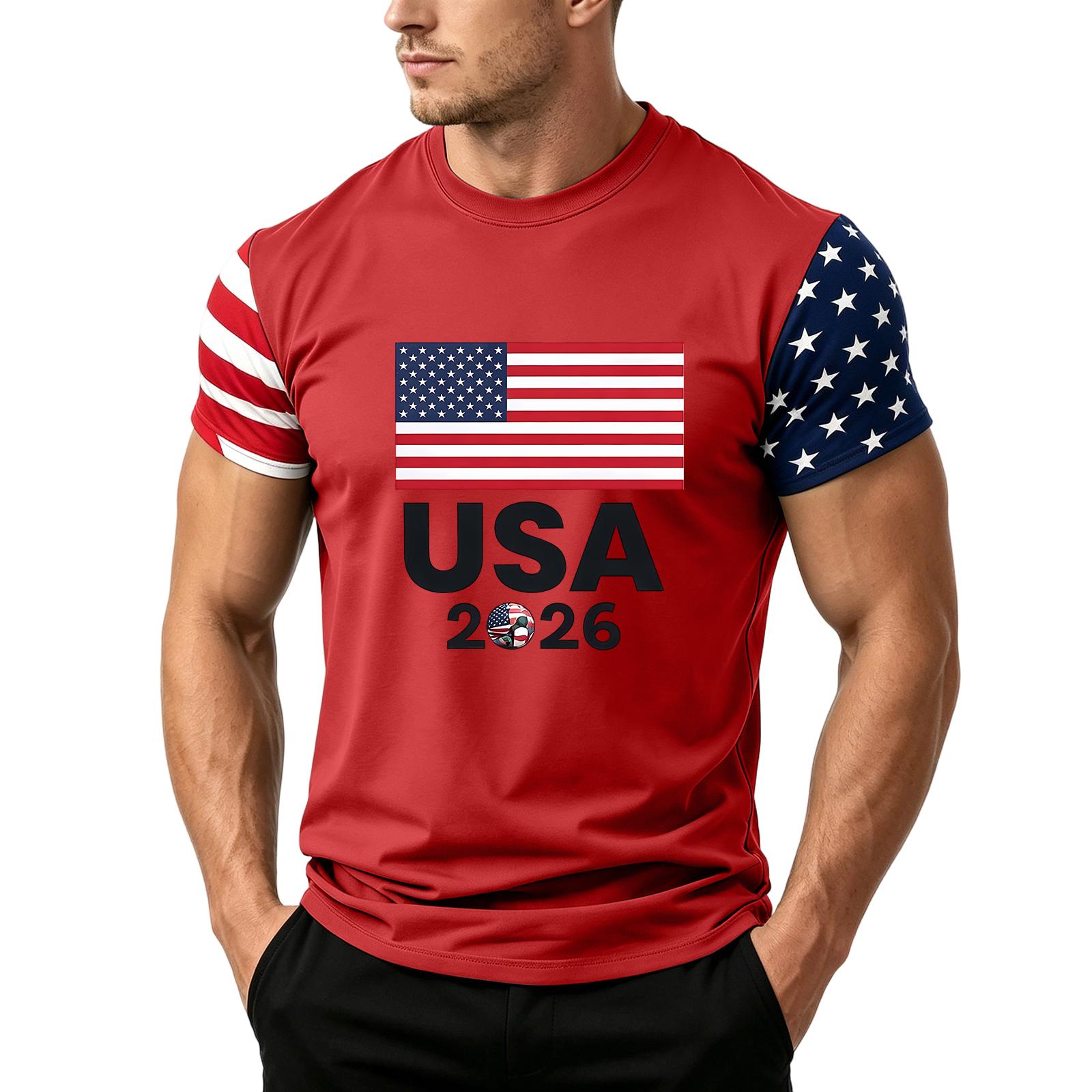 

Men s Loose Fit Short Sleeve T Shirt Independence Day Flag Print Casual Summer Daily Wear Top XXXL