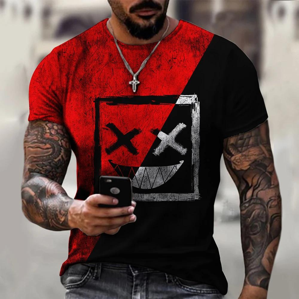 Men's T-shirt Casual Short Sleeved Hip-hop Smiling Face Printed T-shirt